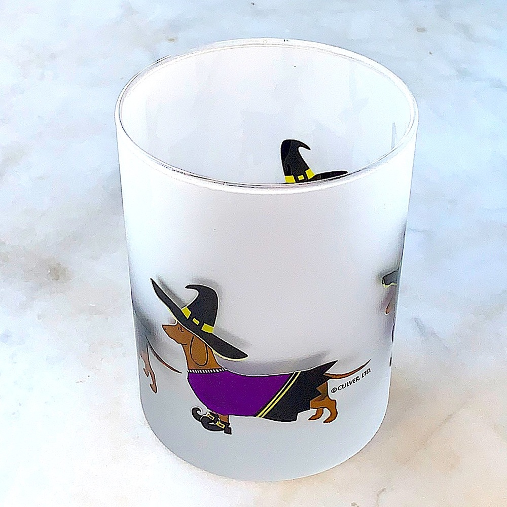 CULVER LTD GLASS HALLOWEEN DACHSHUND WITCH 14oz DOUBLE OLD FASHION